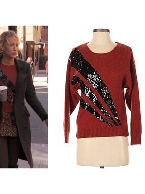 ASO SERENA VAN DER WOODSEN BLAKE LIVELY GOSSIP GIRL Sequin Quad Sweater RARE